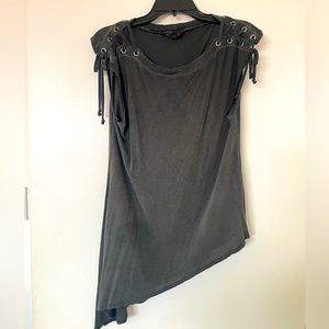 Sleeveless Asymmetrical Hem Lace Up Shoulder Tank Top